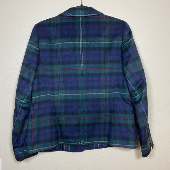 Talbots Womens Italian Wool Plaid Double Breasted Blazer Navy Green Tartan Sz 8 - Picture 3 of 10